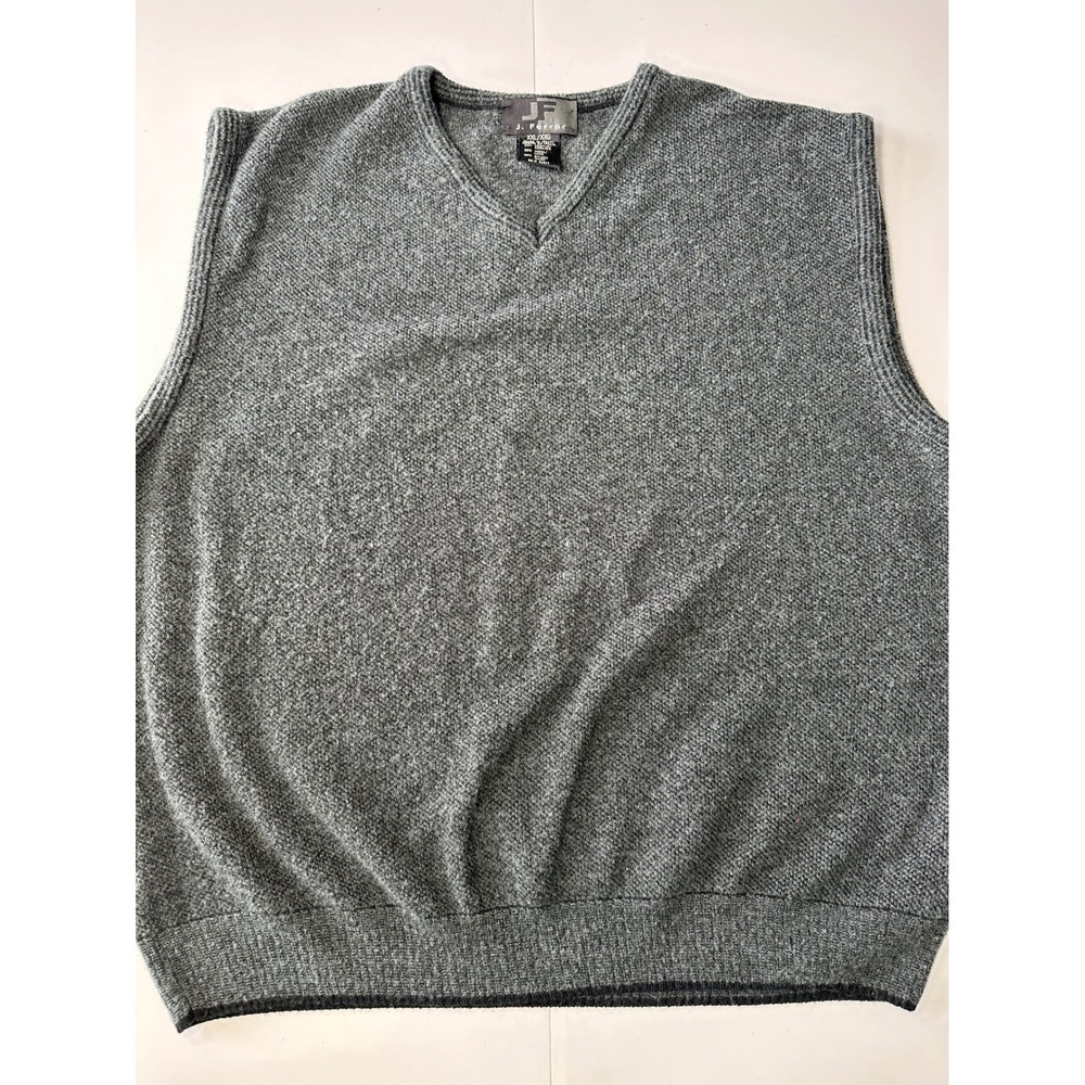 J Ferrar Mens Gray V-Neck Sweater Vest XXL Wool Blend Italy Knit Sleeveless